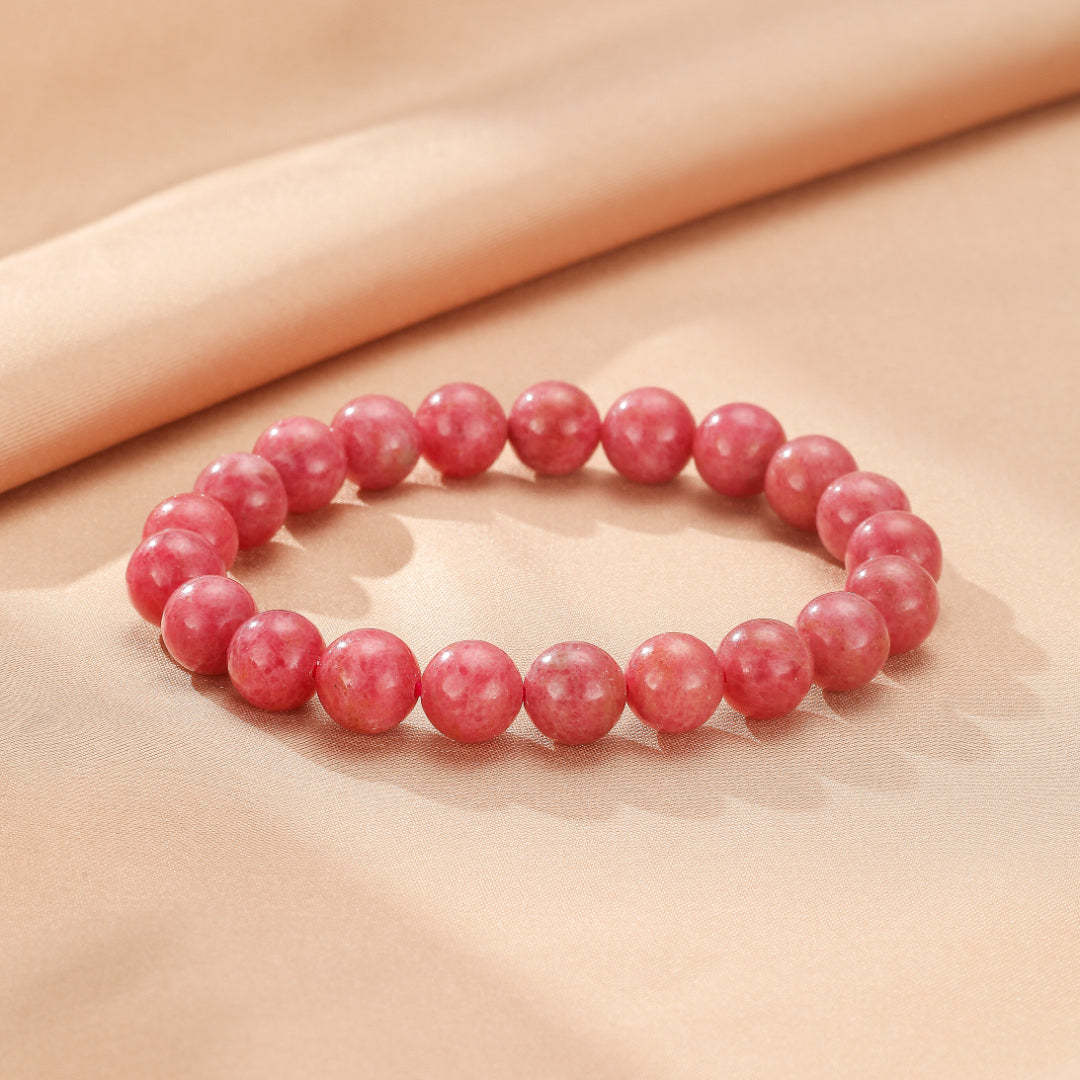 Bracelet en pierres de rhodonite naturelles, perles rondes roses, bijou élastique pour femmes, style bohème chic