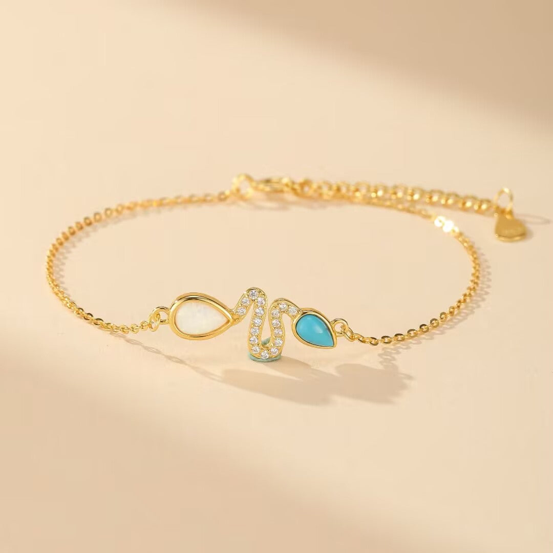 Opal and Turquoise Snake Bracelet – Lagoon Tears, Sterling Silver 925