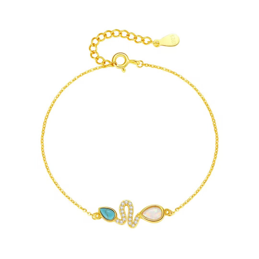 Opal and Turquoise Snake Bracelet – Lagoon Tears, Sterling Silver 925