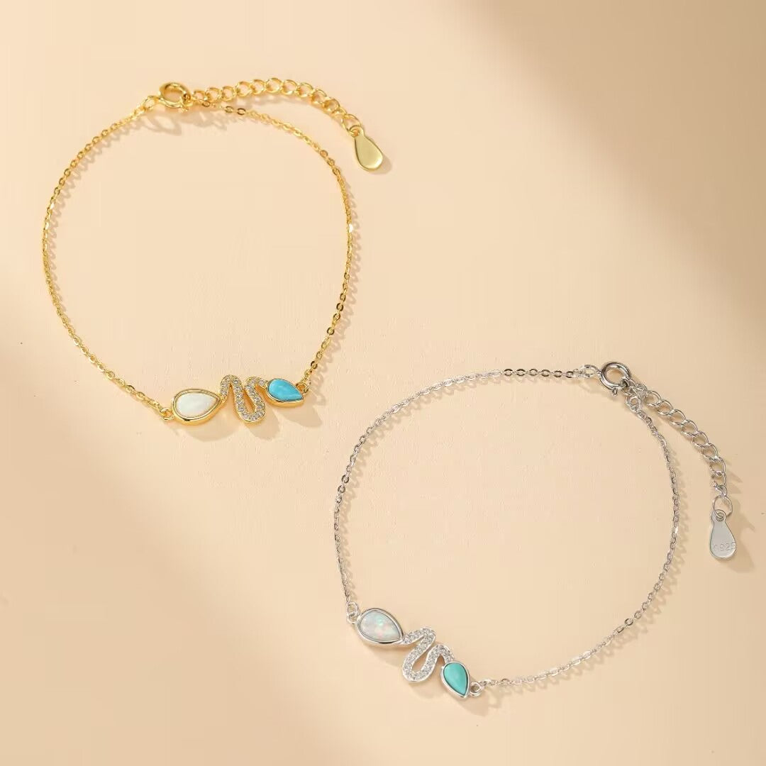 Opal and Turquoise Snake Bracelet – Lagoon Tears, Sterling Silver 925