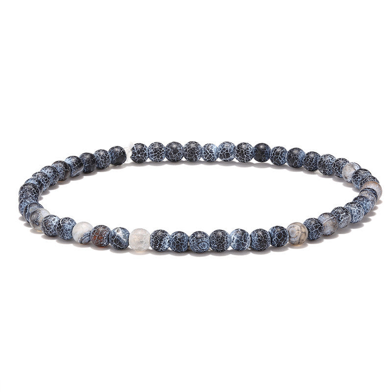 Bracelet Tibétain Trio "Mer et Montagne" en pierres d'agate craquelée bleues et blanches