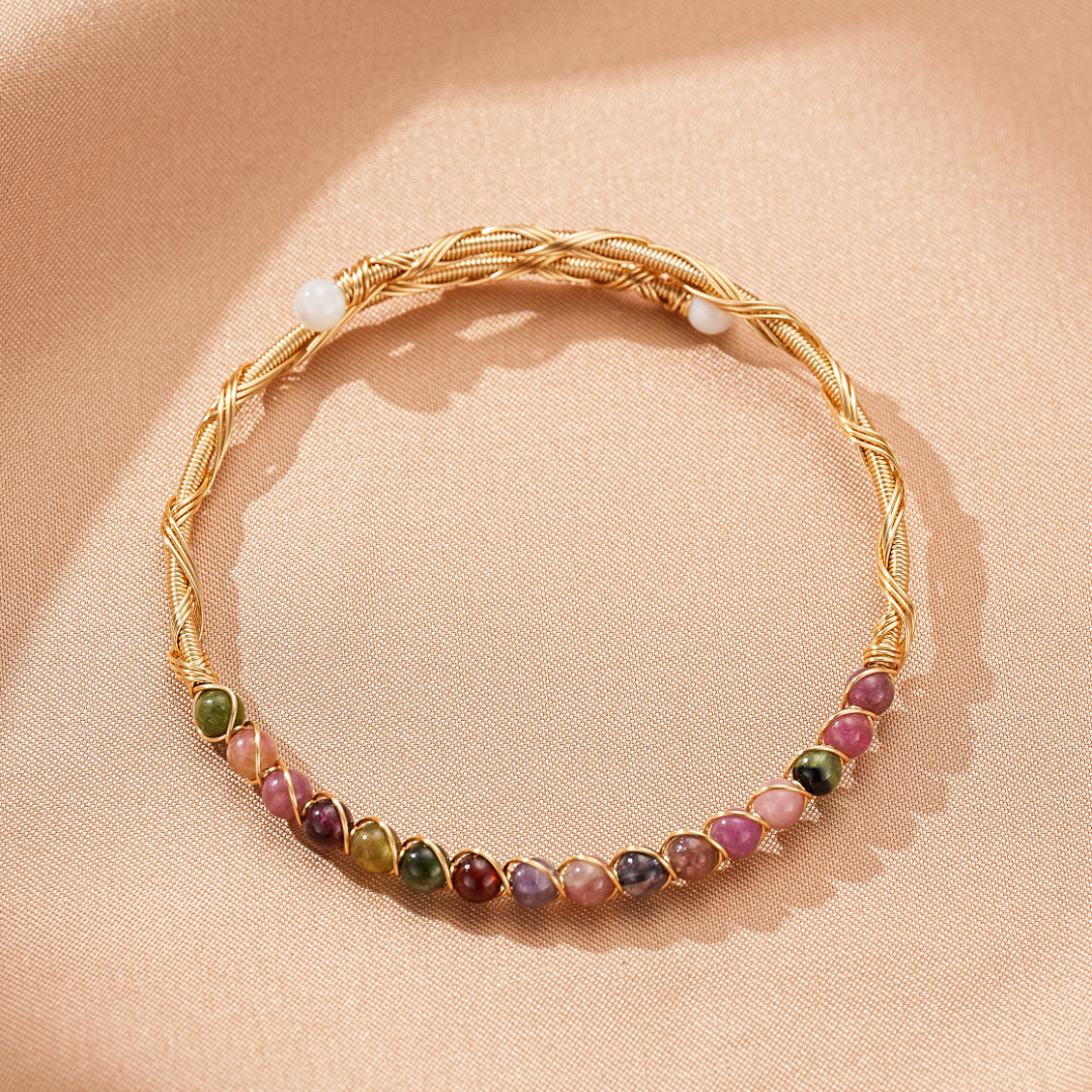 Bracelet Tourmaline – Harmonie d’Éclats, Argent Plaqué Or 14K