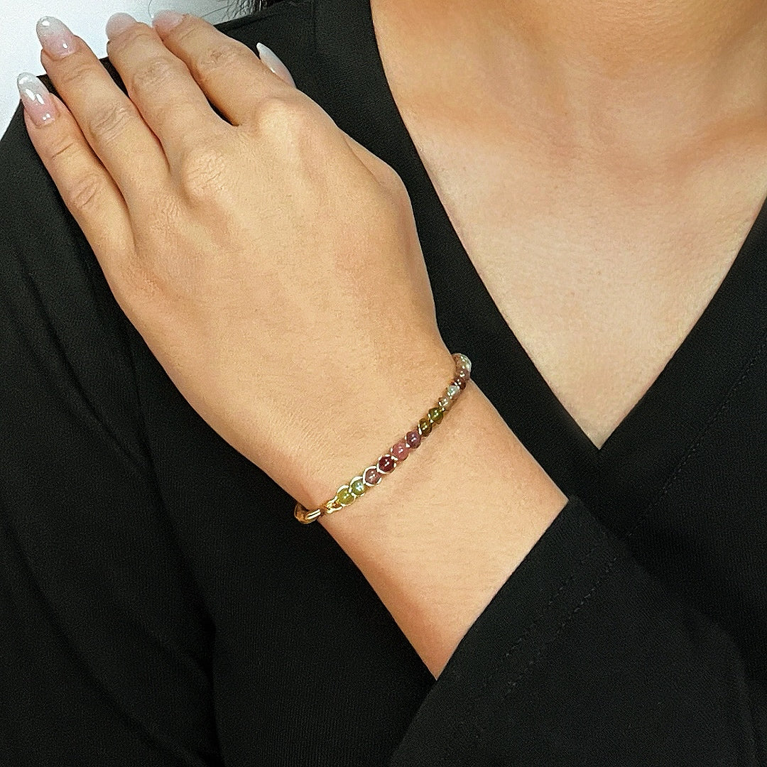 Bracelet Tourmaline – Harmonie d’Éclats, Argent Plaqué Or 14K