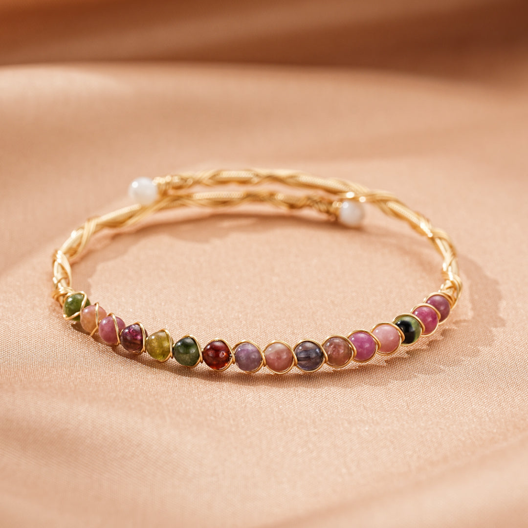 Bracelet Tourmaline – Harmonie d’Éclats, Argent Plaqué Or 14K
