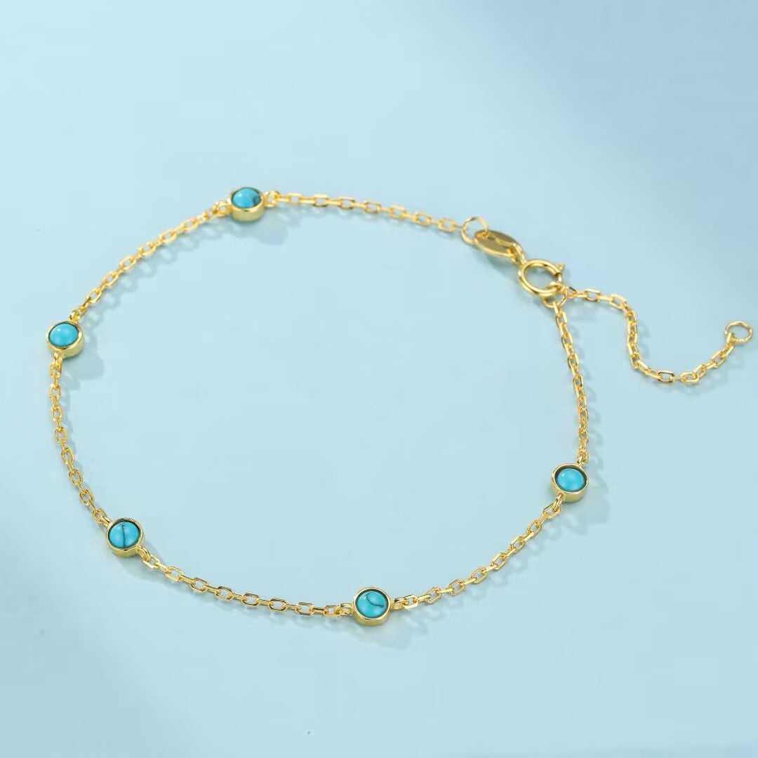 Bracelet Turquoise – Perles du Soleil, Argent Plaqué Or