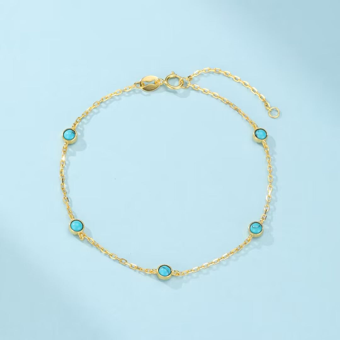Bracelet Turquoise – Perles du Soleil, Argent Plaqué Or