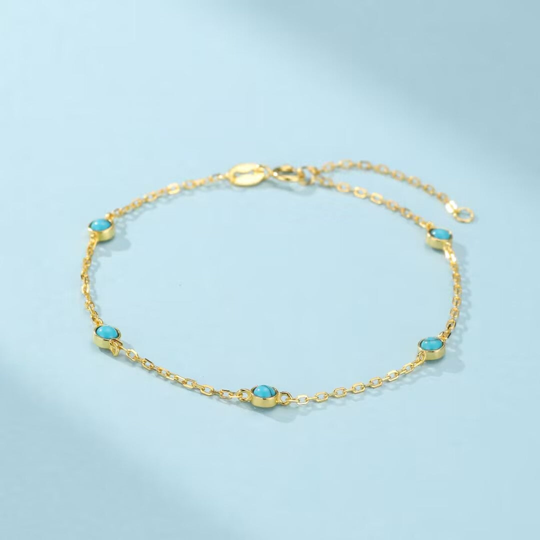 Bracelet Turquoise – Perles du Soleil, Argent Plaqué Or