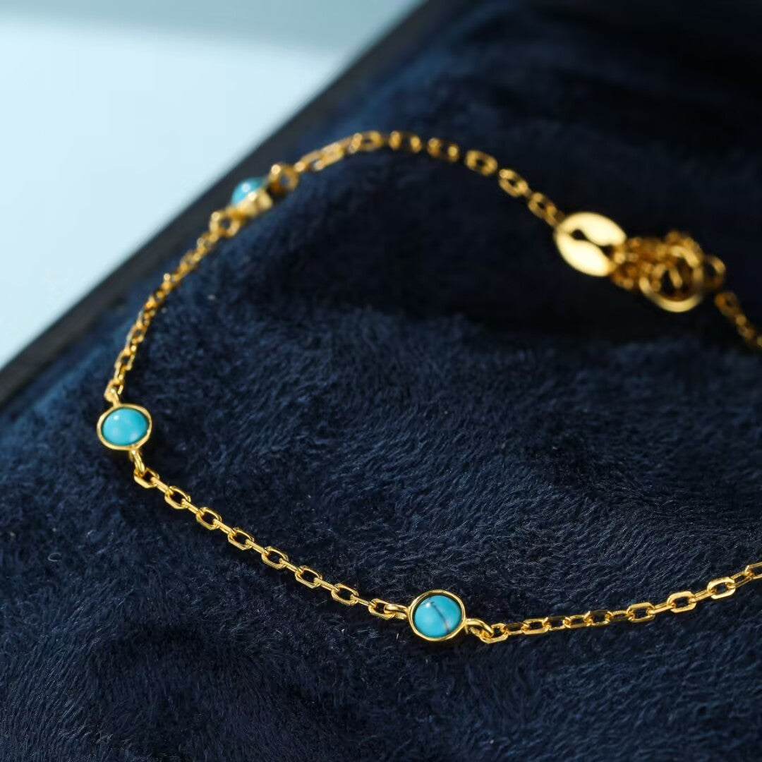 Bracelet Turquoise – Perles du Soleil, Argent Plaqué Or