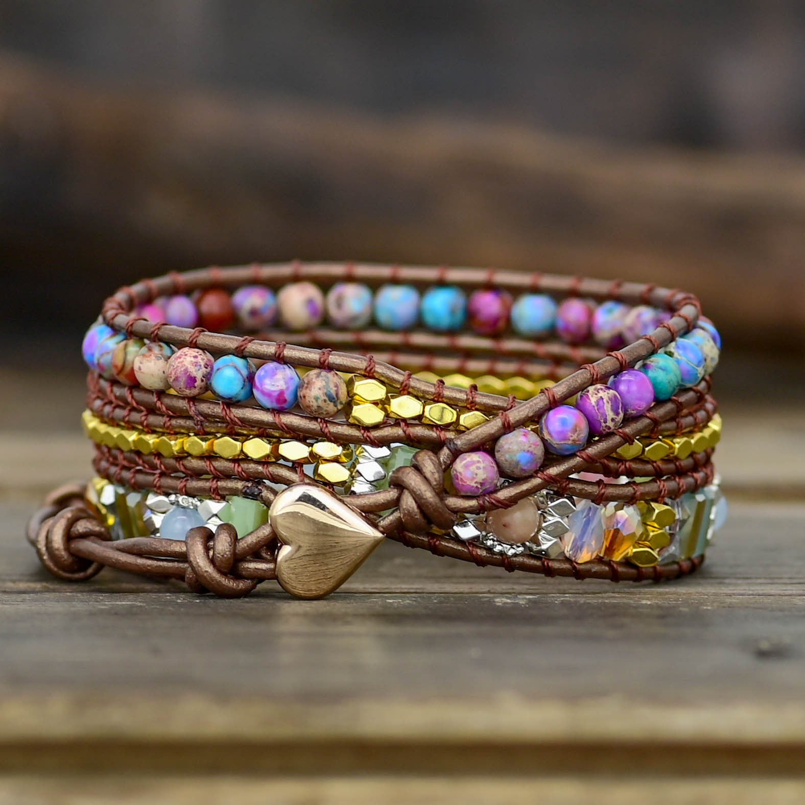 Boho Wrap Bracelet in African Jasper