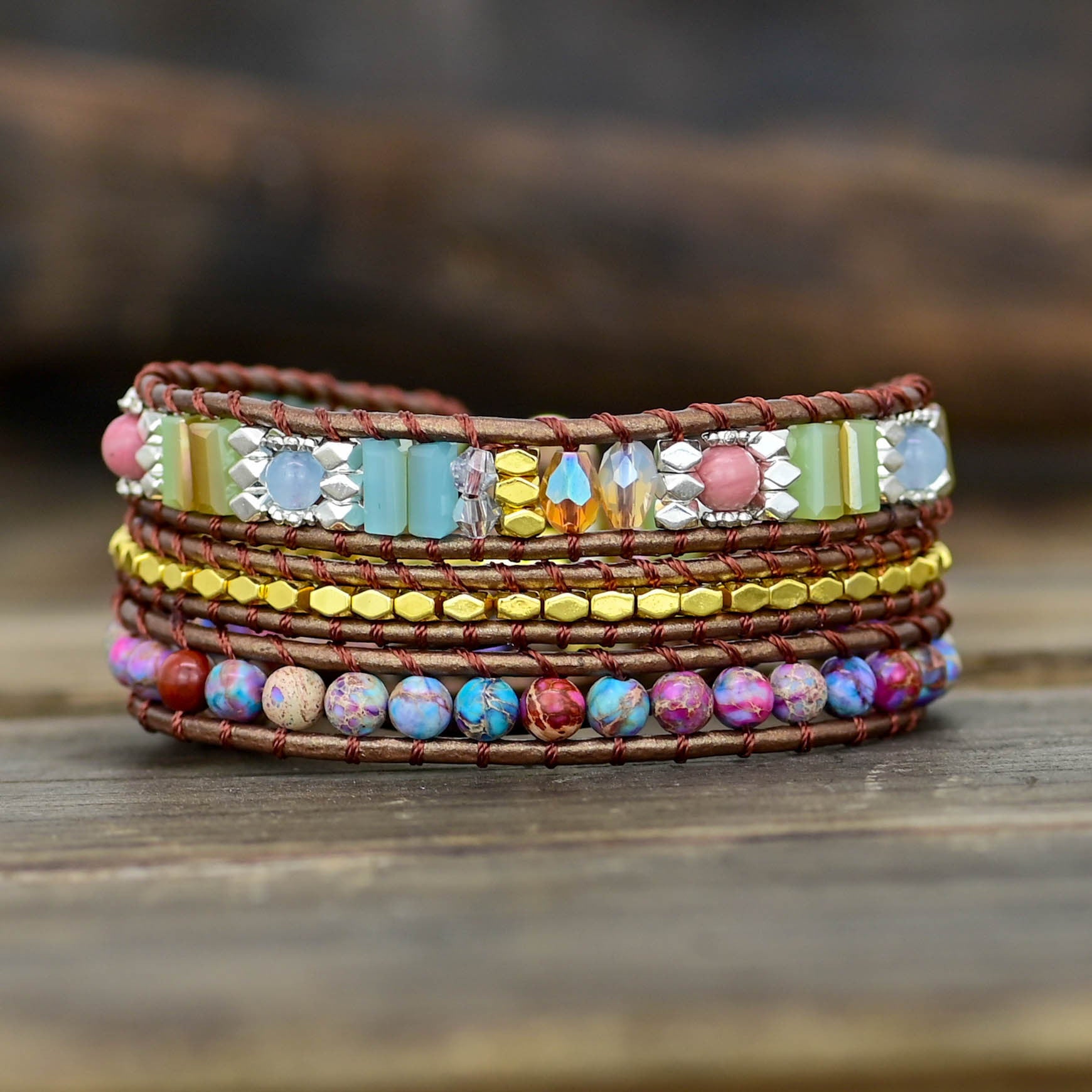 Boho Wrap Bracelet in African Jasper