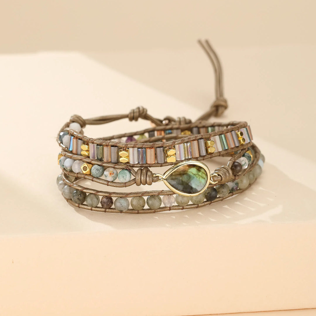 Bracelet Wrap Labradorite – Radiance Naturelle, Cuir
