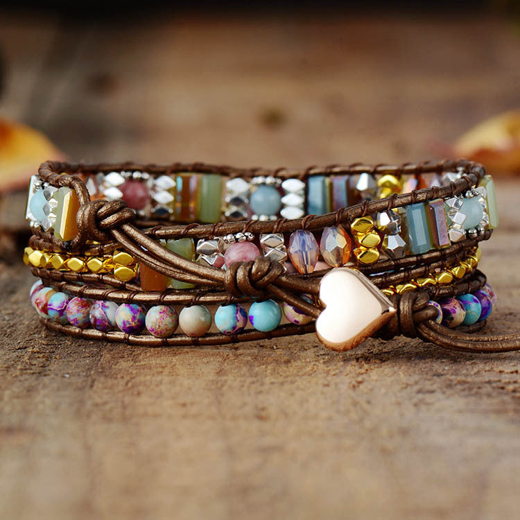 'Vitality' Rhodochrosite and Jasper Wrap Bracelet