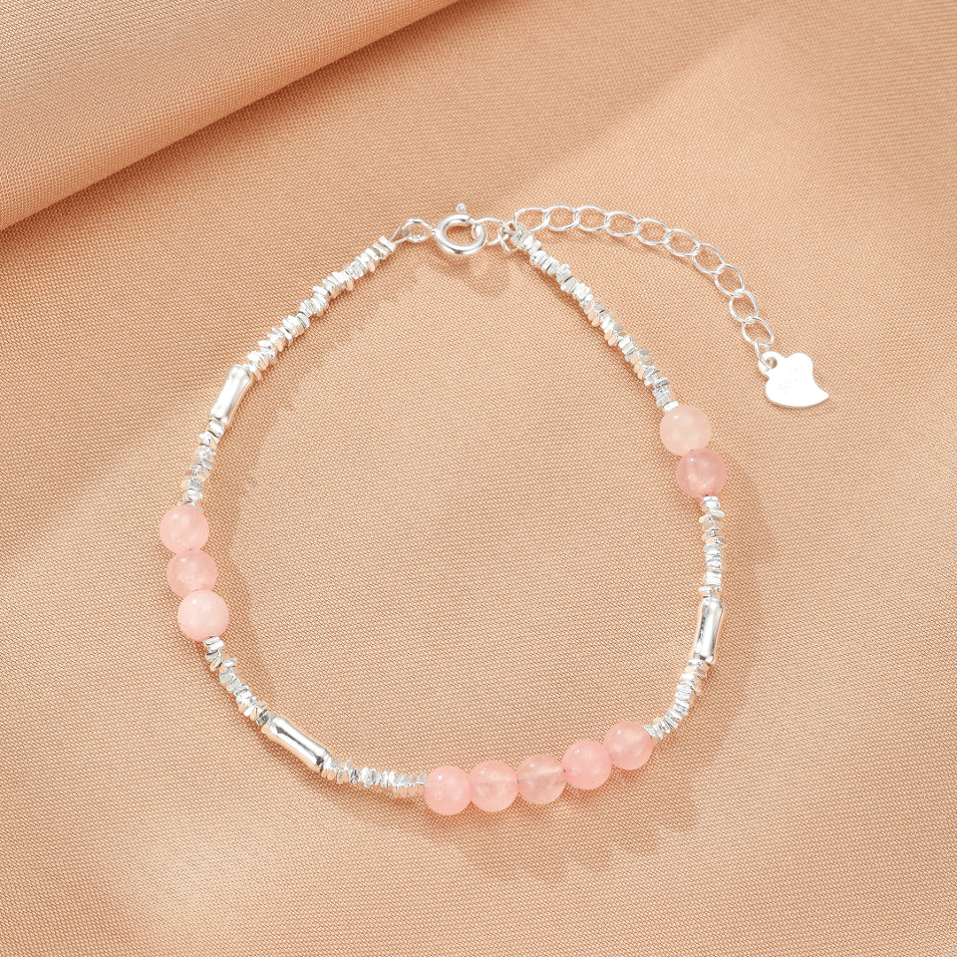 Bracelet Quartz Rose – Éclat Doux, Argent