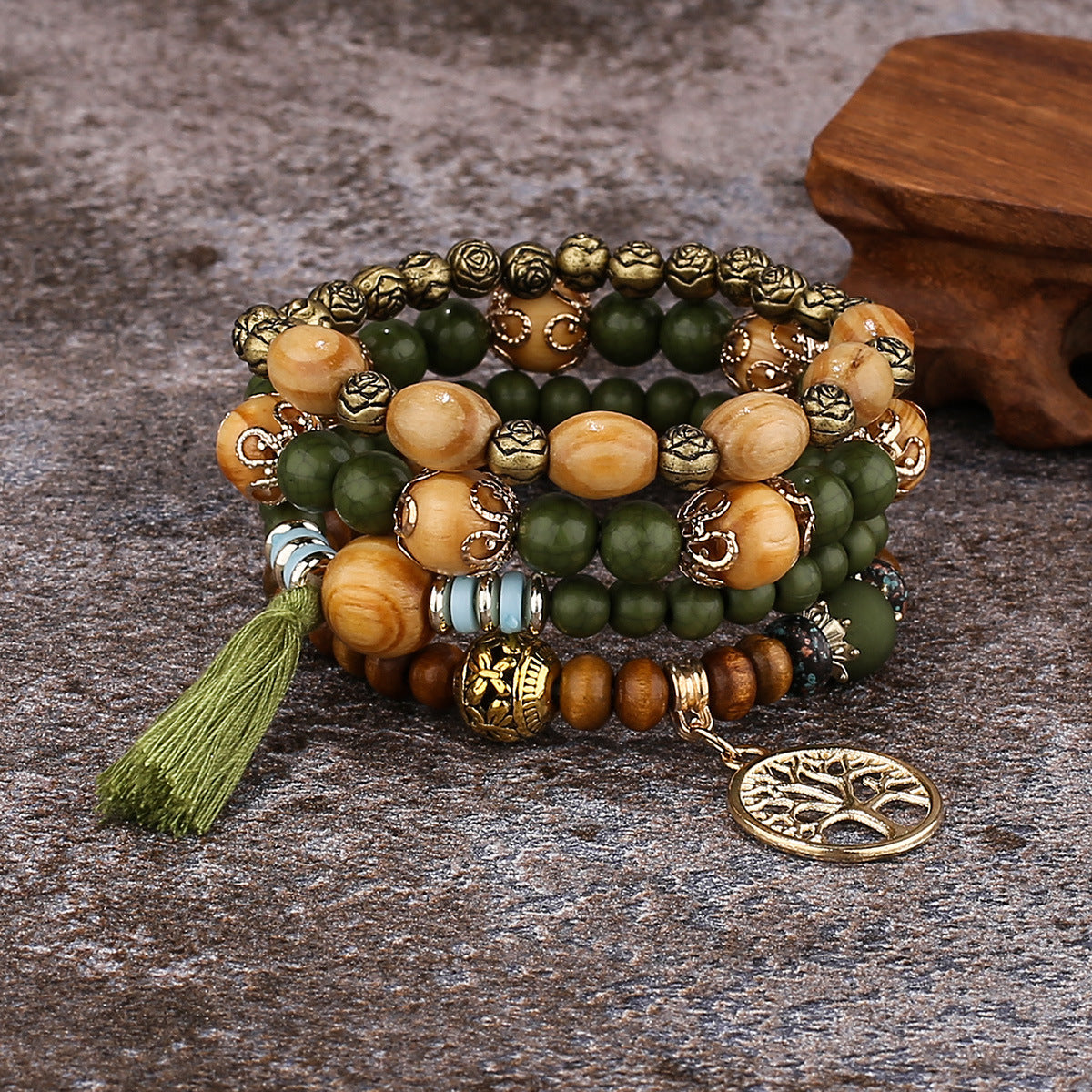 Bracelet Arbre de Vie 'Abondance' en Bois
