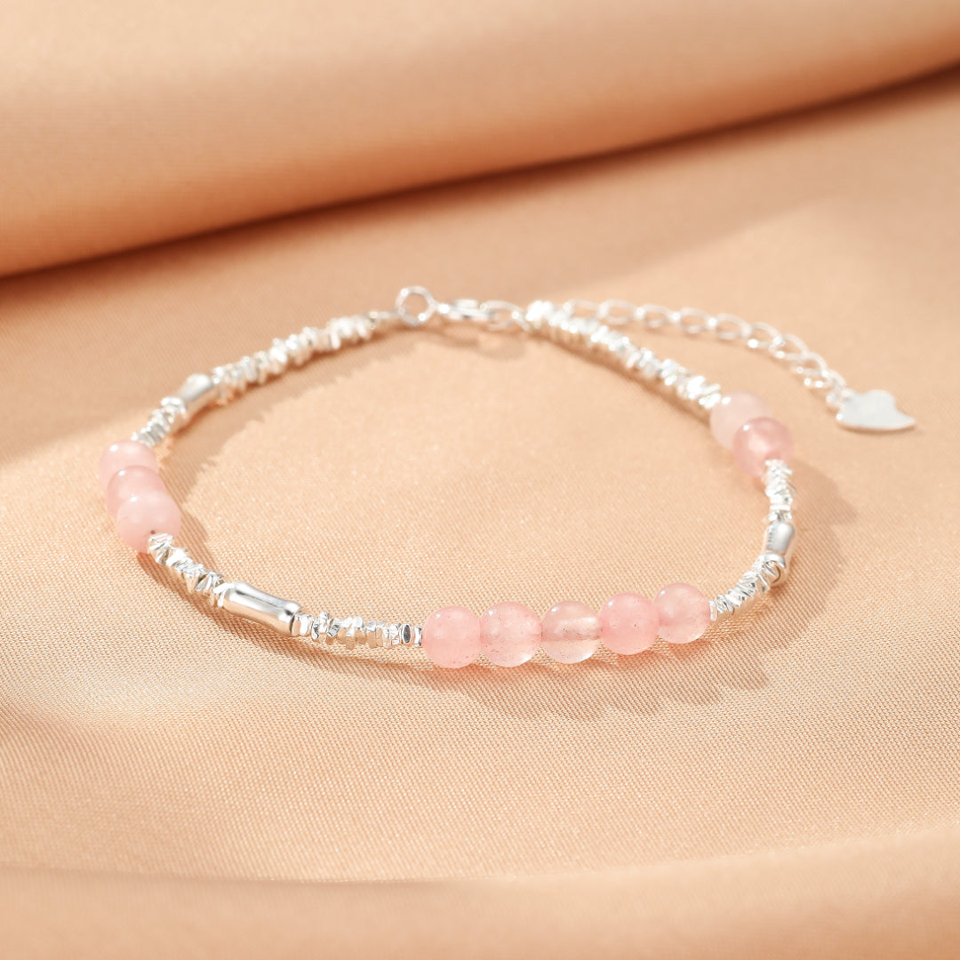 Bracelet Quartz Rose – Éclat Doux, Argent