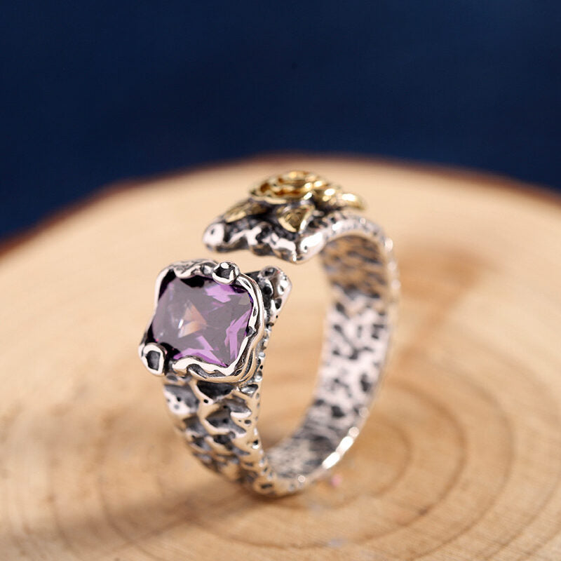 Bague Zircon - Harmonie Bleue, Sérénité Pourpre, Argent