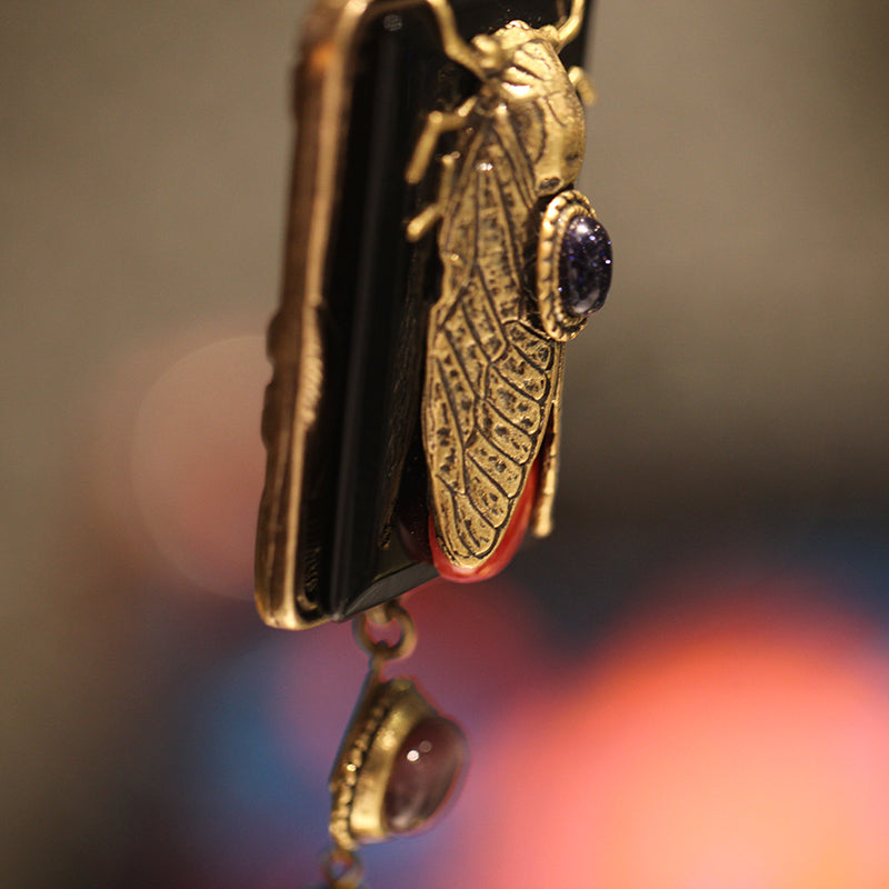 Collier Agate Cigale Dore