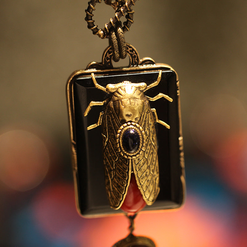 Collier Agate Cigale Dore