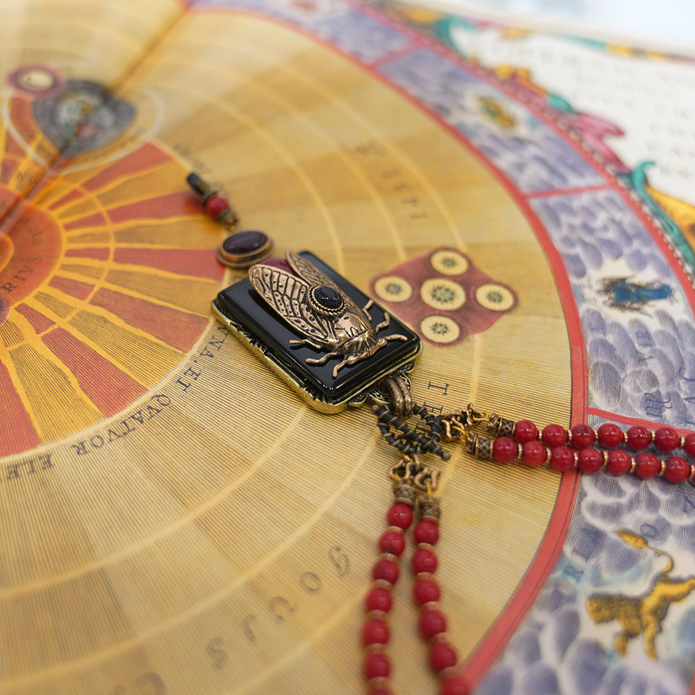 Collier Agate Cigale Dore