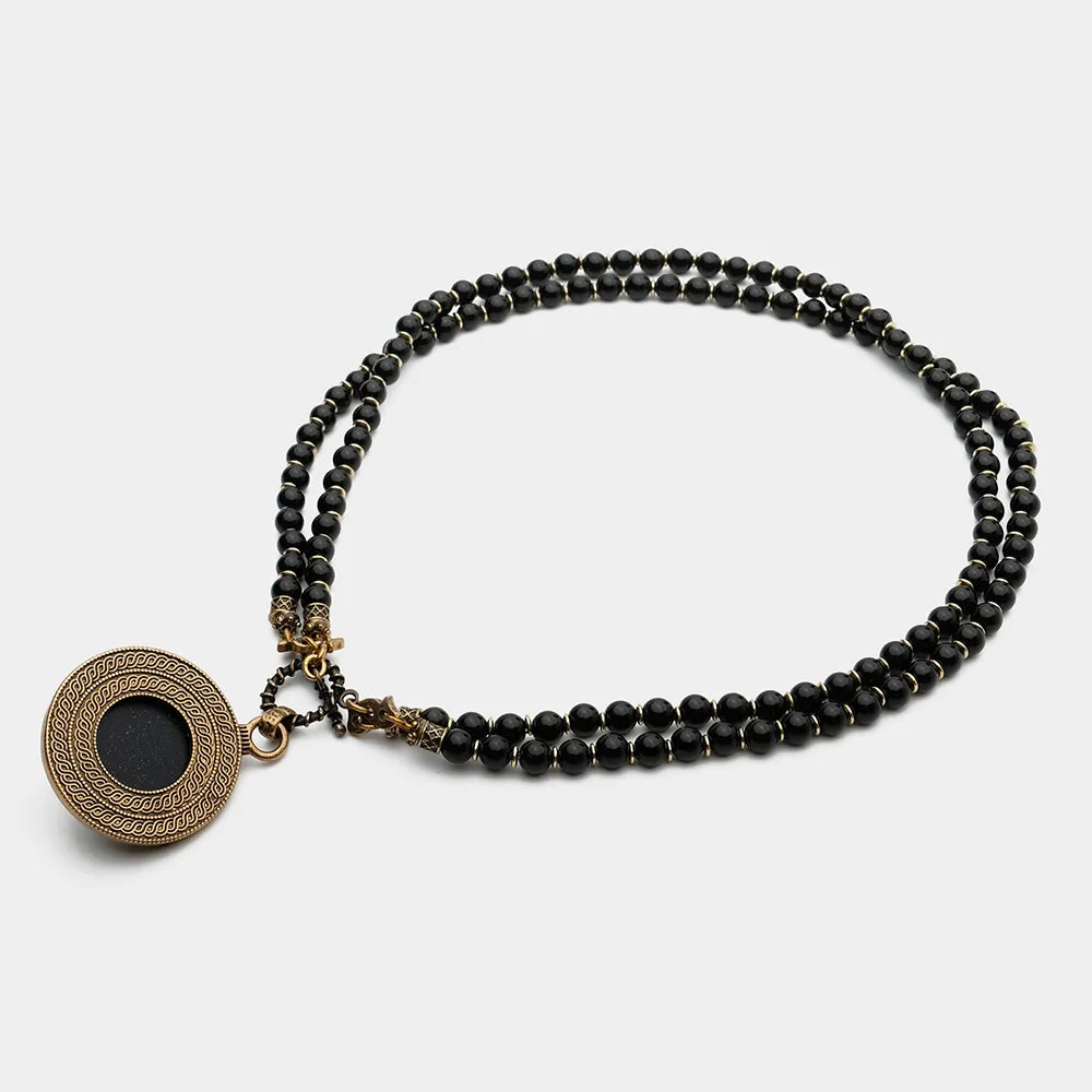 Collier Agate Noire – Fleur de Lys