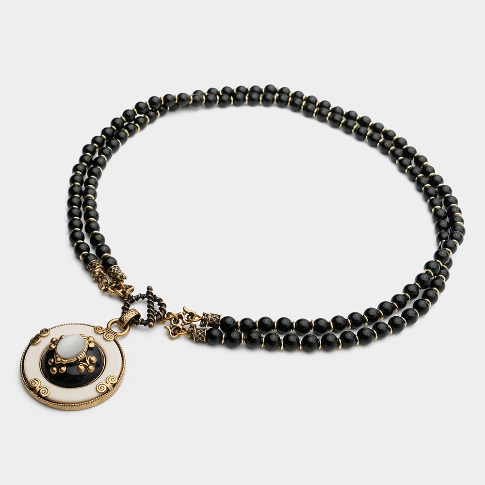 Collier Agate Noire – Fleur de Lys