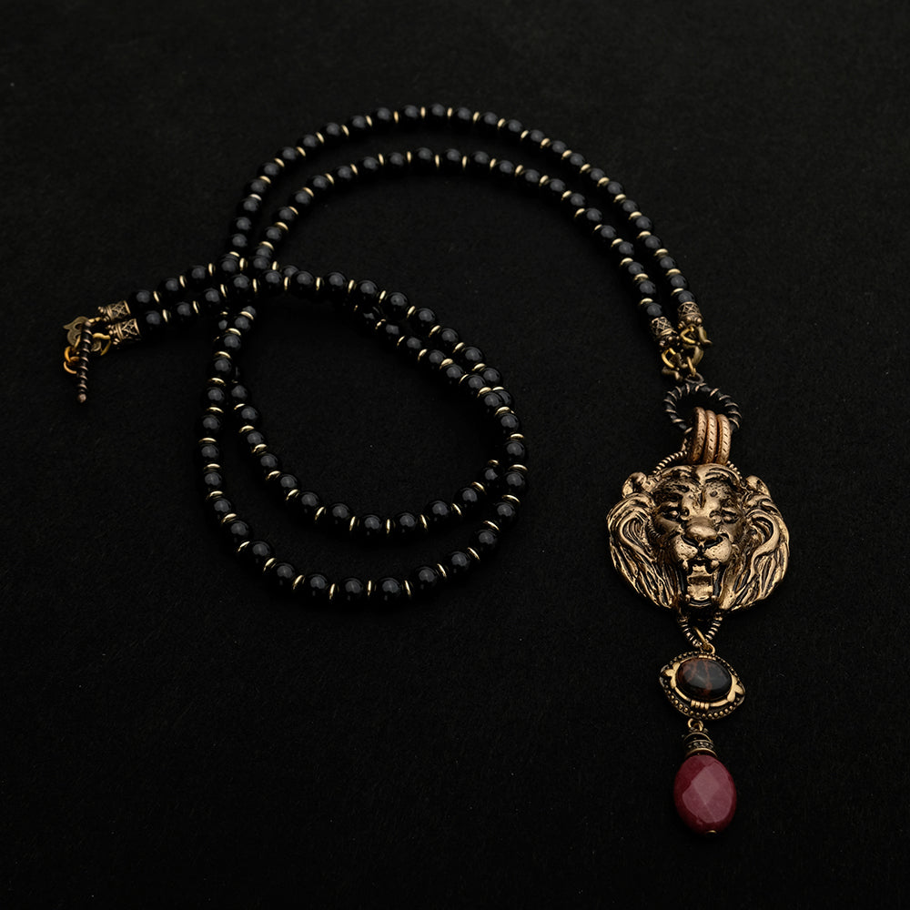 Collier Agate Noire – Roi Lion