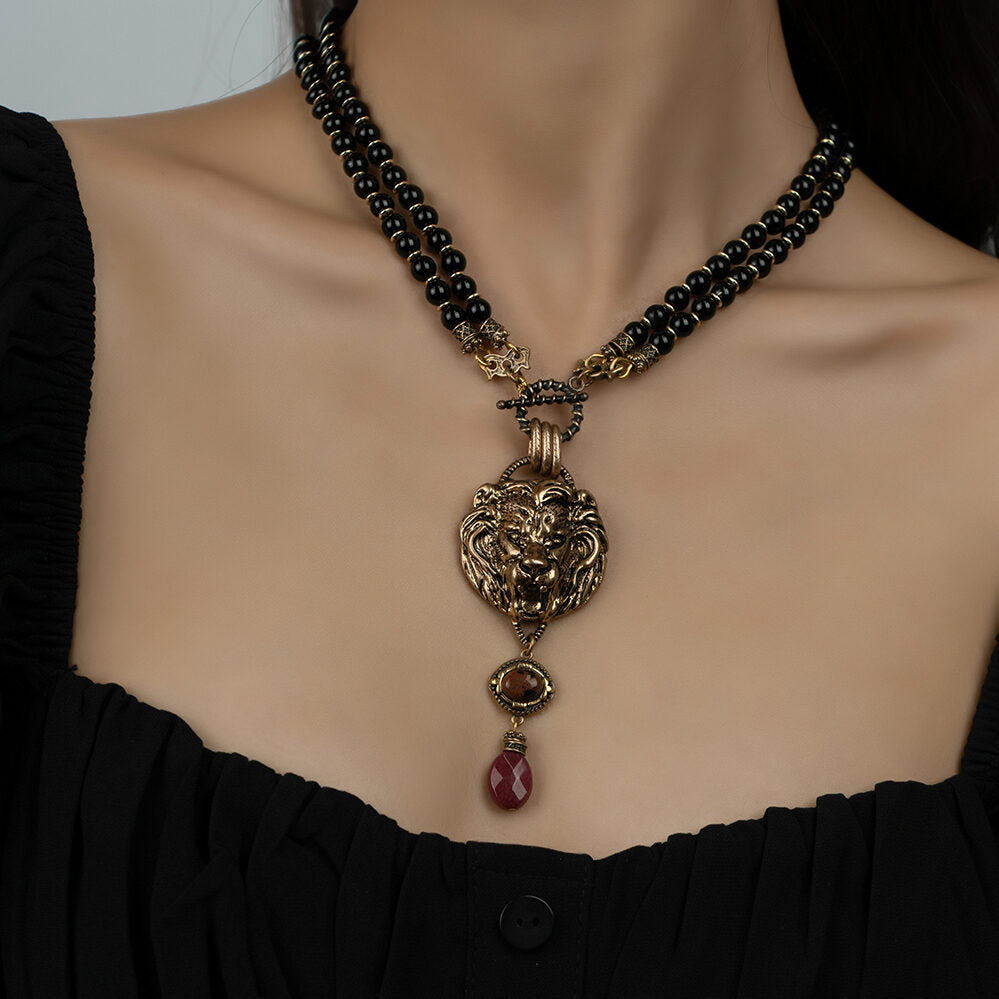 Collier Agate Noire – Roi Lion