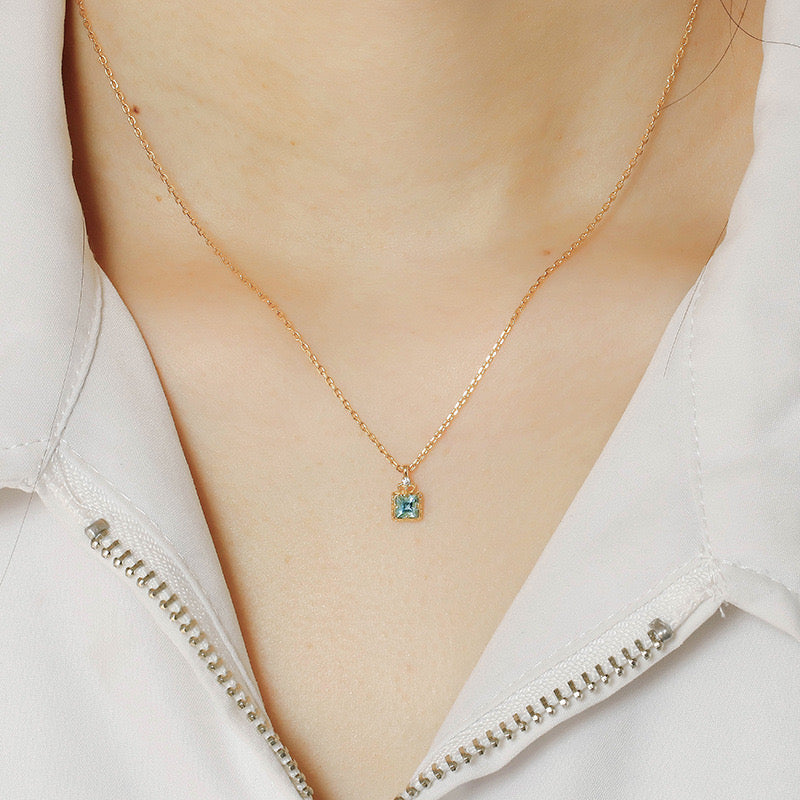 Collier Aigue Marine – Douce Lumière, Argent Plaqué Or