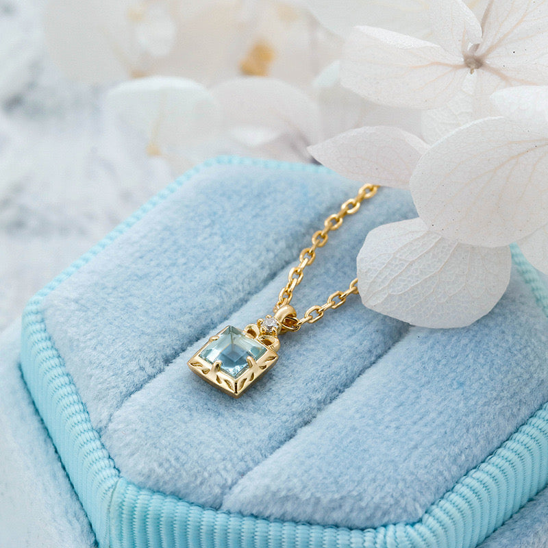 Collier Aigue Marine – Douce Lumière, Argent Plaqué Or