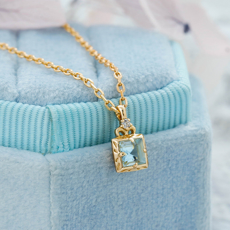 Collier Aigue Marine – Douce Lumière, Argent Plaqué Or