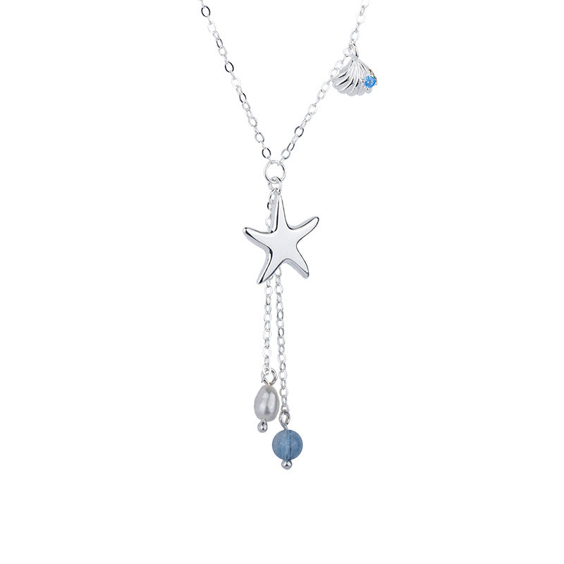 Aquamarine and Pearl Necklace – Star of the Seas, S925 Sterling Silver