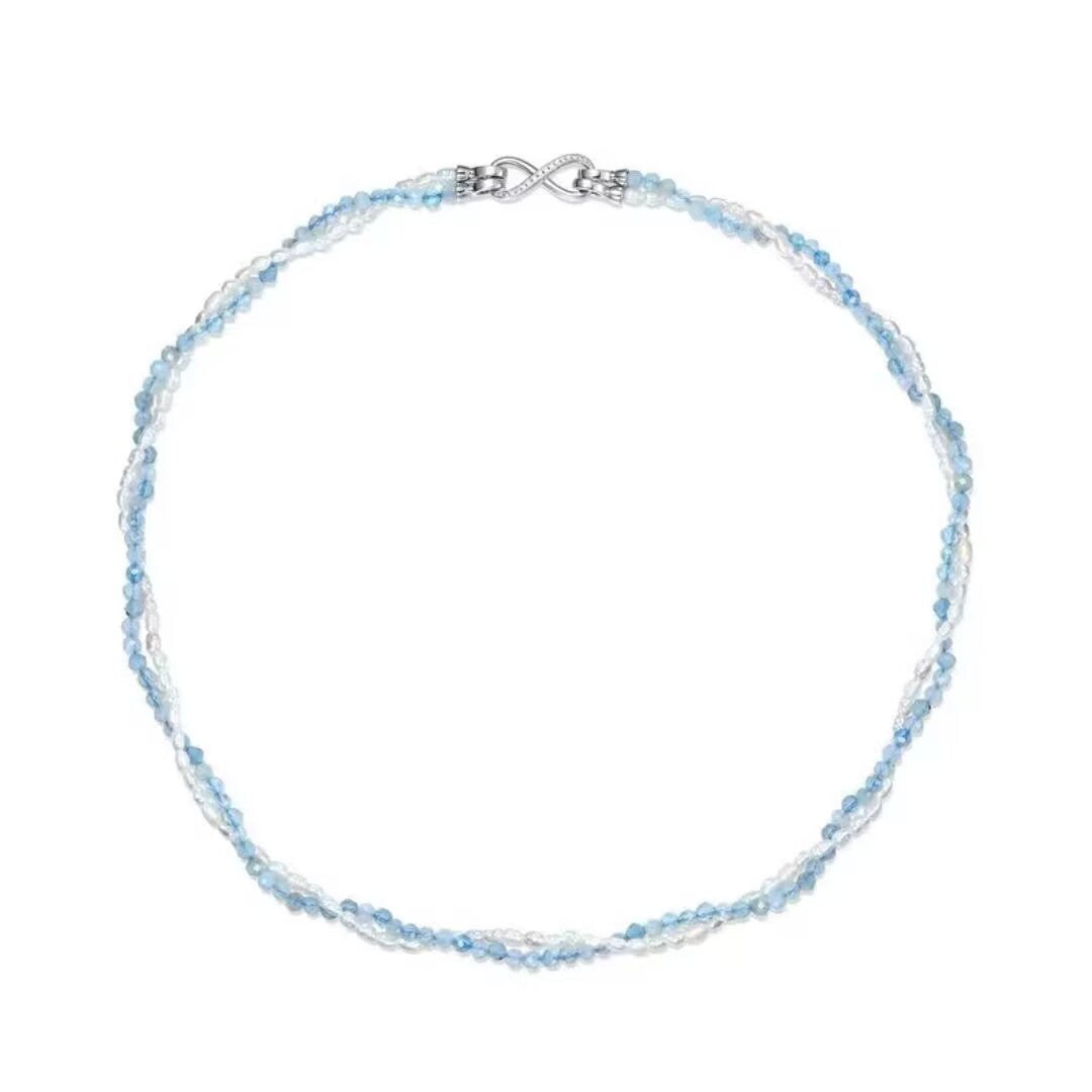 Aquamarine and Pearl Necklace – Polar Sweetness, Platinum Plated 925 Silver