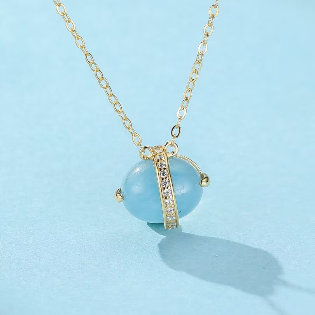 Aquamarine Necklace – Light of the Seas, 14K Gold Plated Silver