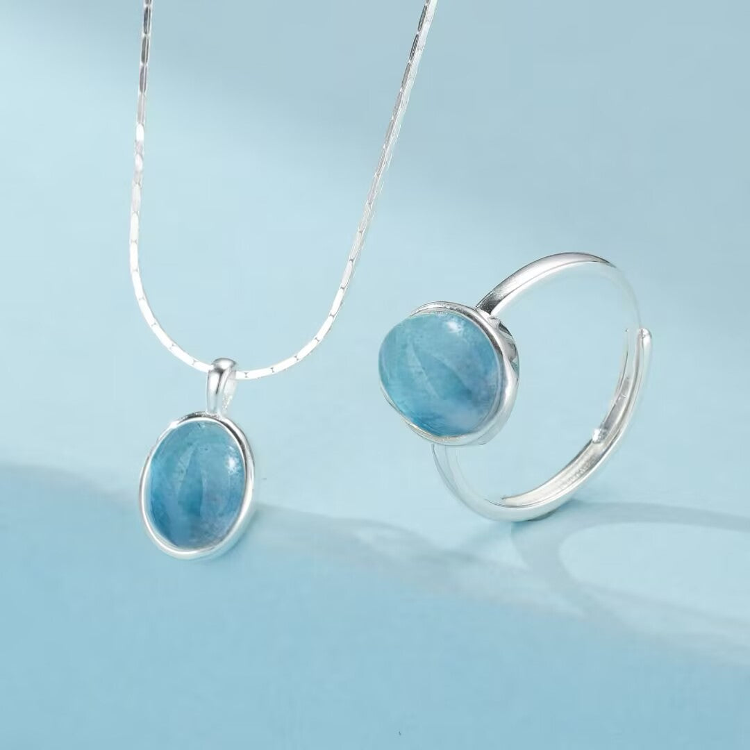 Collier Aigue Marine – Océan de Givre, Argent 925