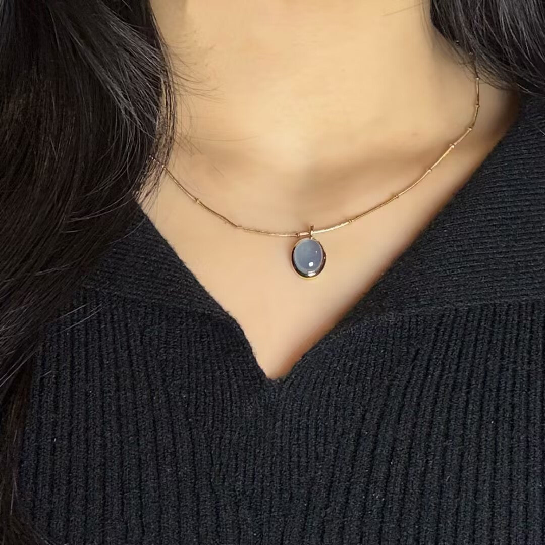 Collier Aigue Marine – Rêverie Marine, Acier Titane Plaqué Or 18K