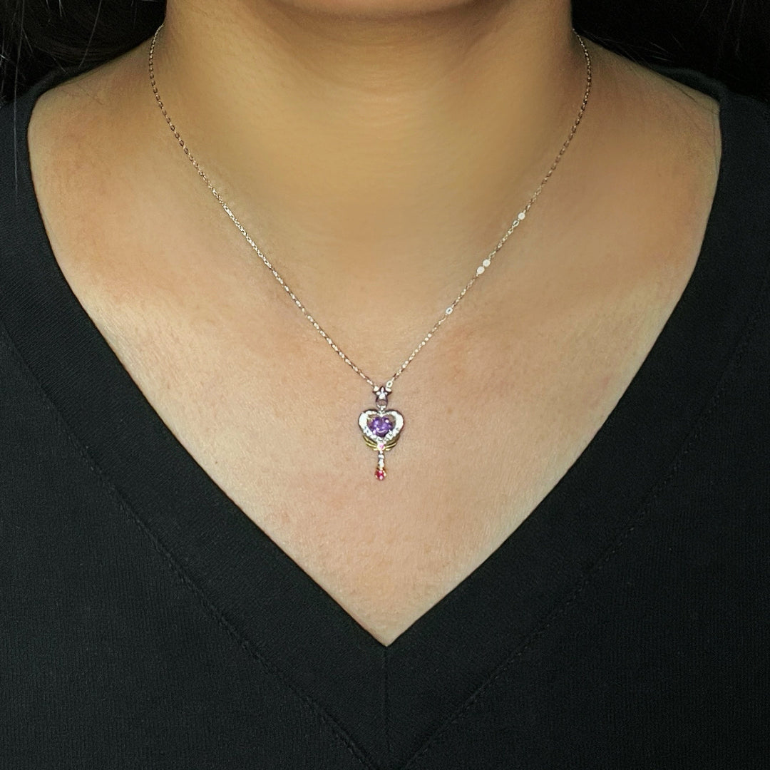 Amethyst Necklace – Key to the Heart, Silver