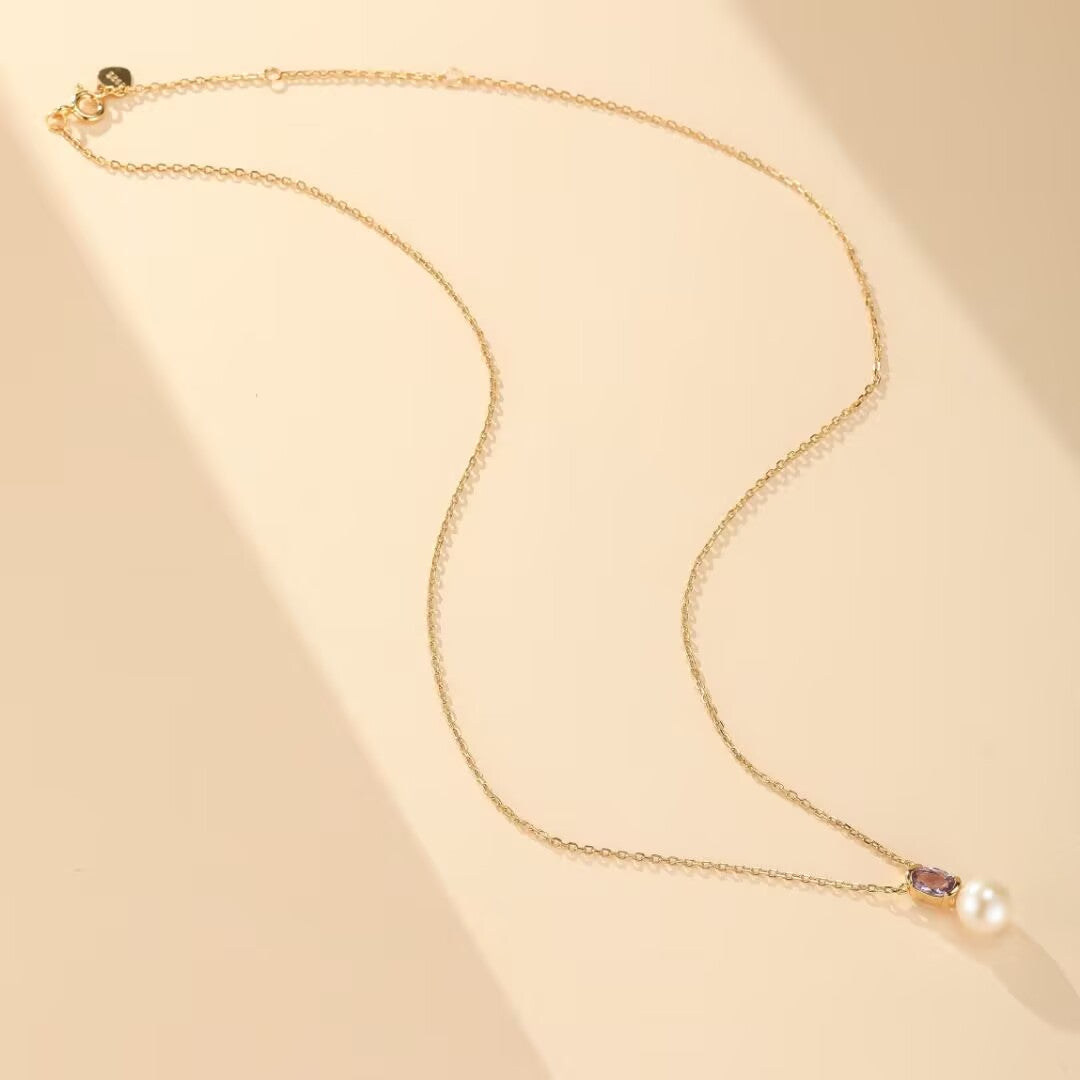 Collier Améthyste et Perle – Pure Grâce, Argent Plaqué Or