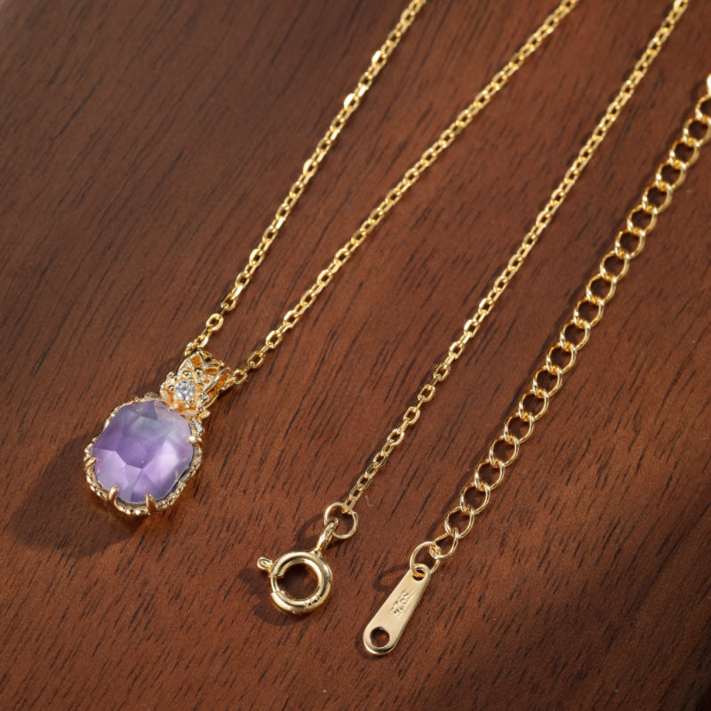 Collier Améthyste – Olive Mystique, Argent Plaqué Or