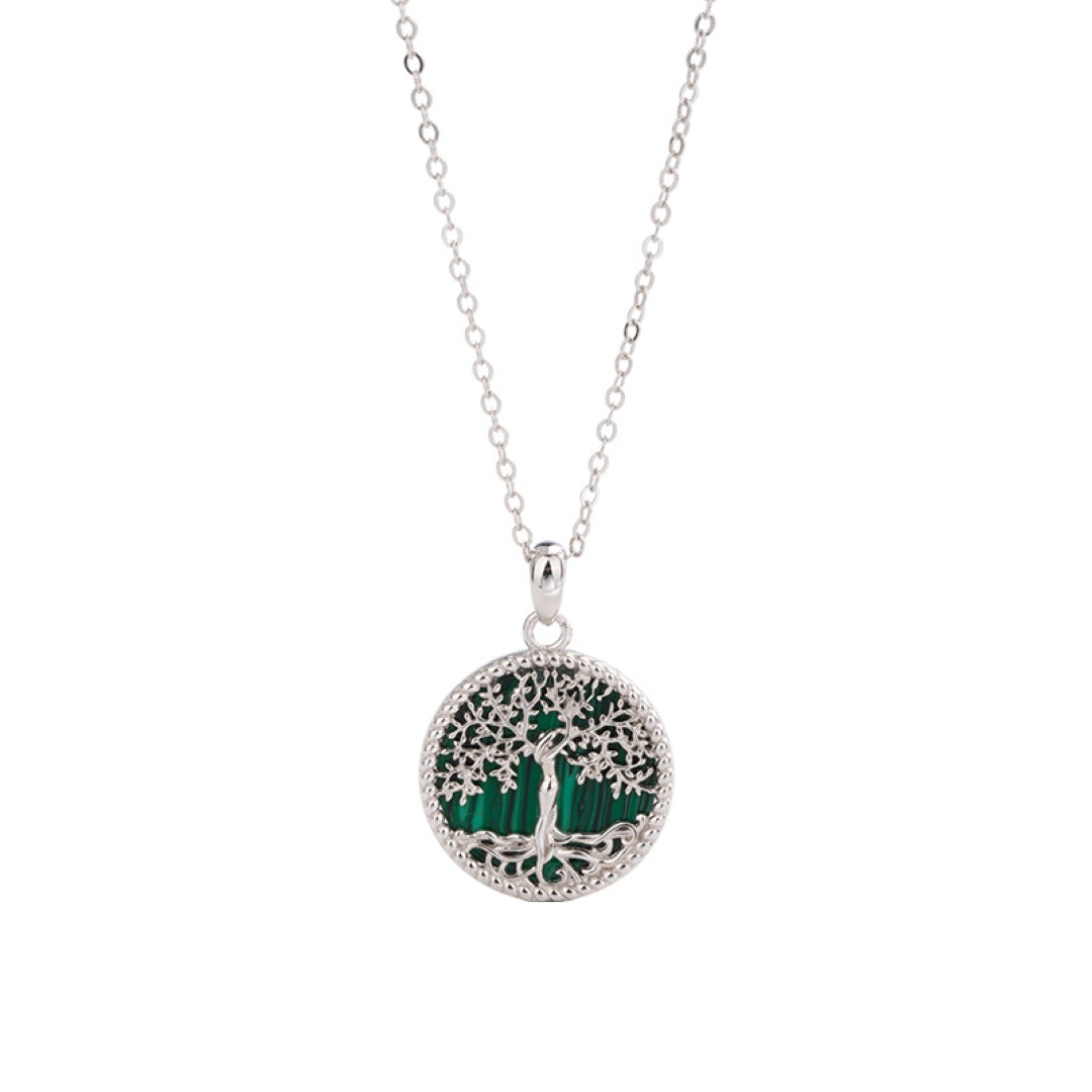 Bijoux-Collier Arbre de Vie Malachite – Racines Sacrées, Argent