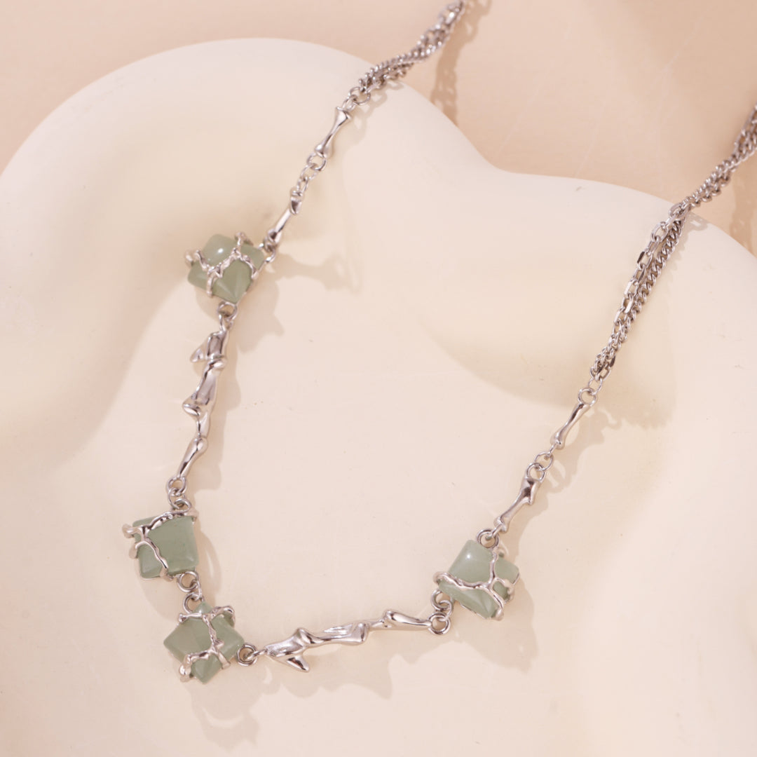 Collier Aventurine – Fleur de Sérénité, Argent
