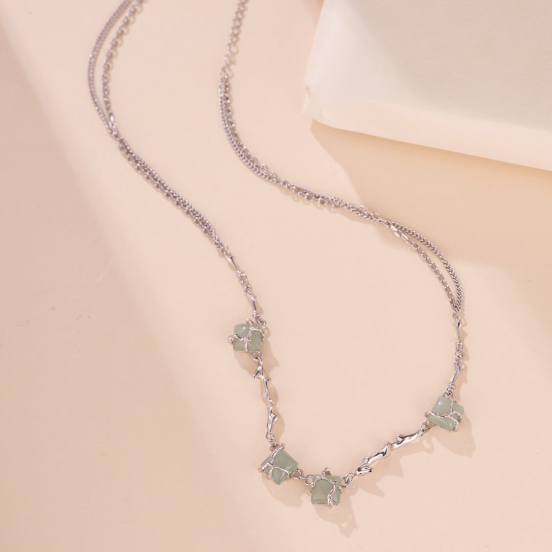 Collier Aventurine – Fleur de Sérénité, Argent