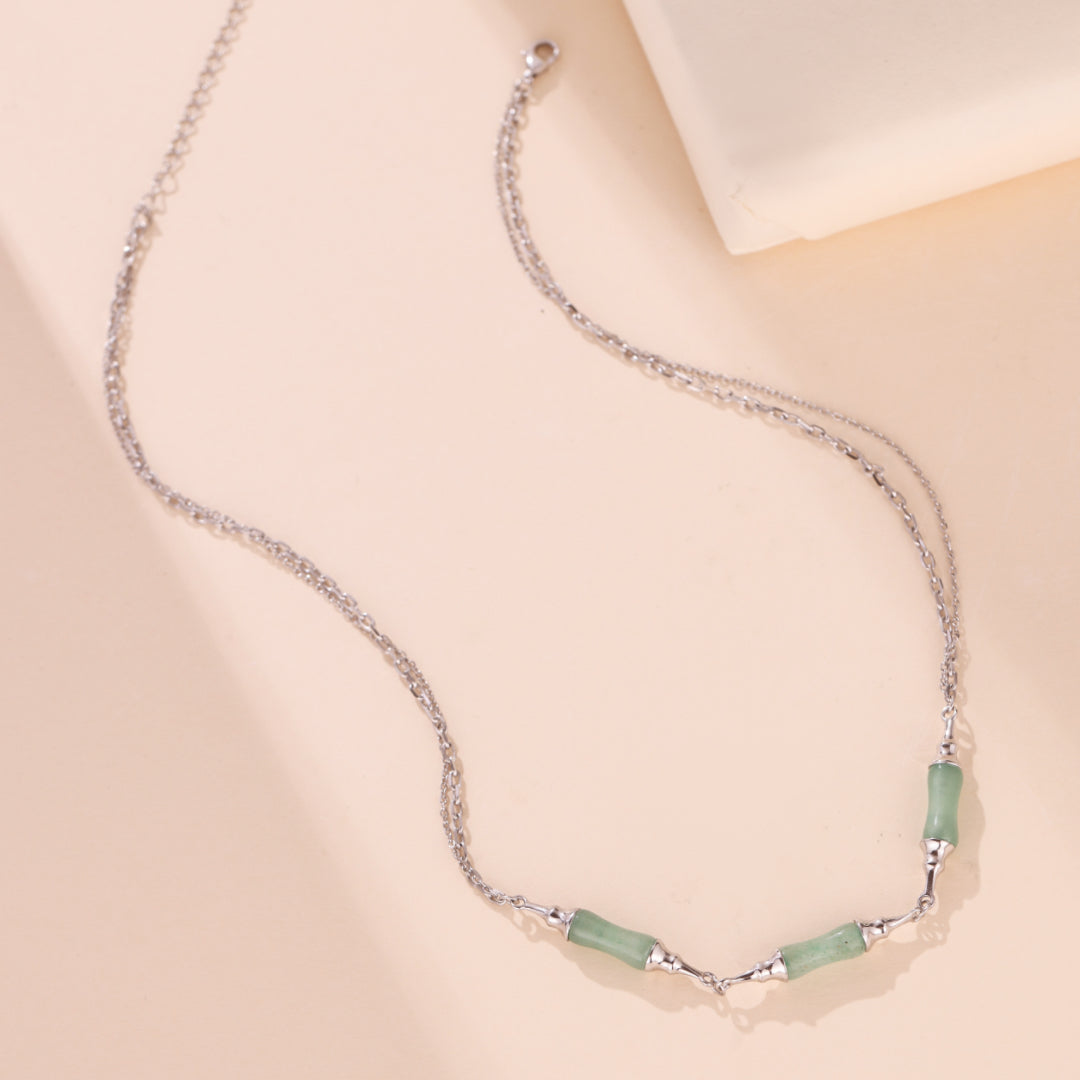 Collier Aventurine – Rond Bambou, Argent