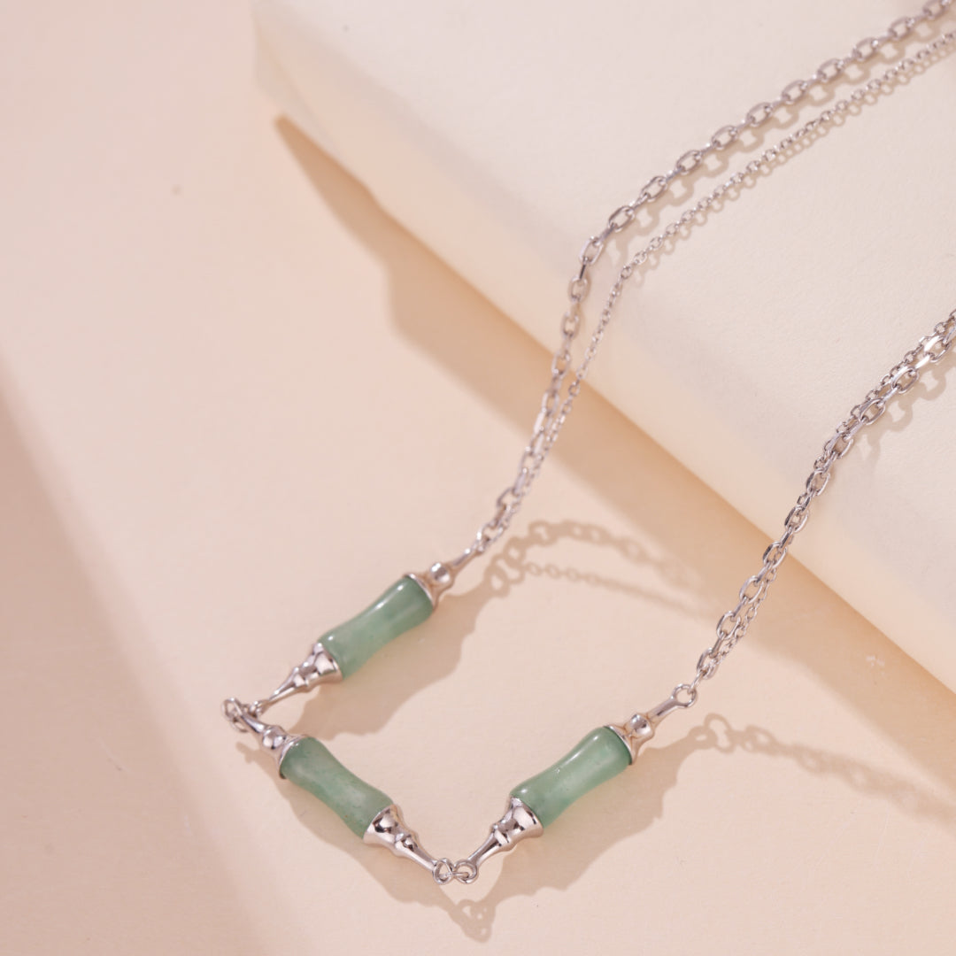 Collier Aventurine – Rond Bambou, Argent