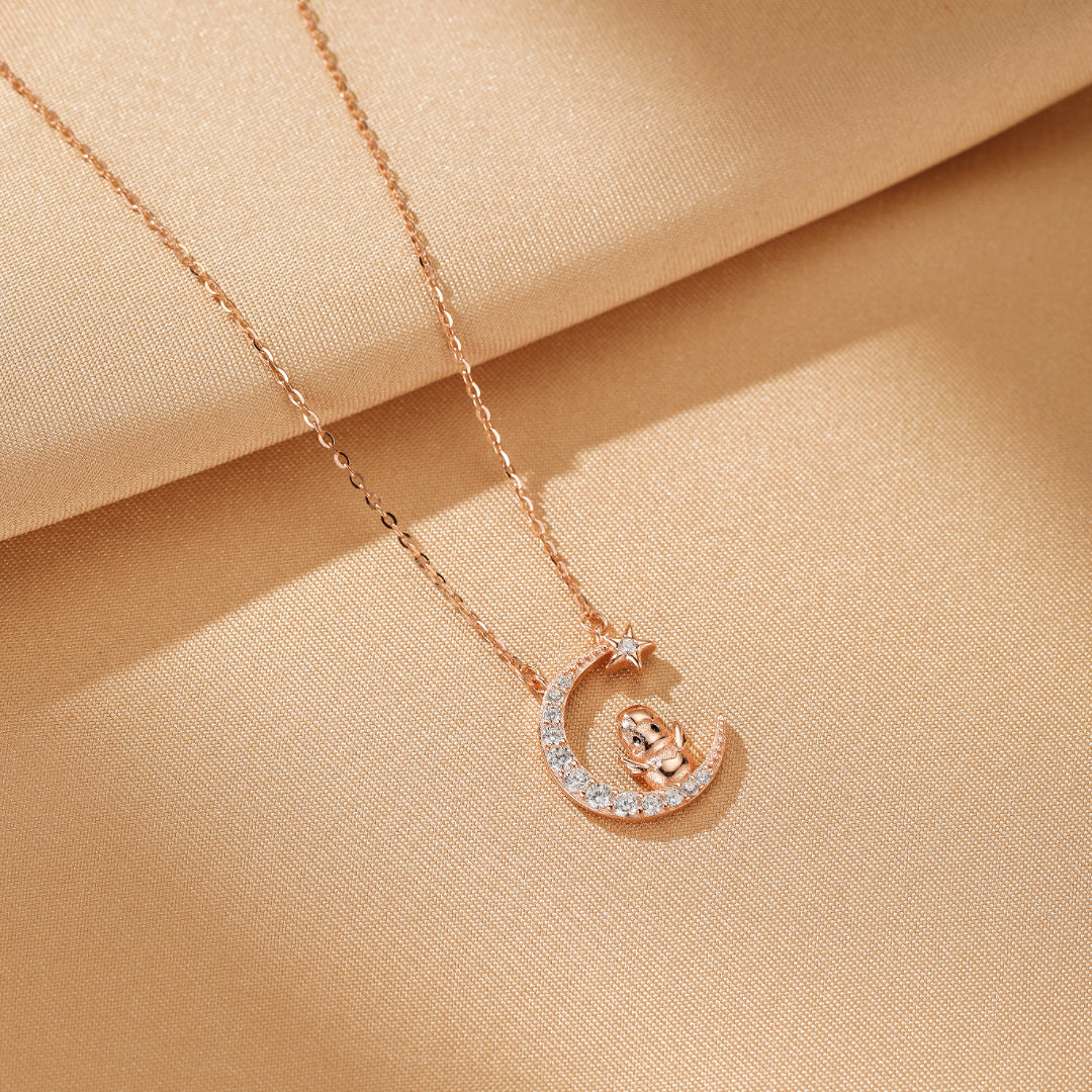 Collier Cheval/Coq Lune – Lune Animale, Argent Plaqué Or Rose