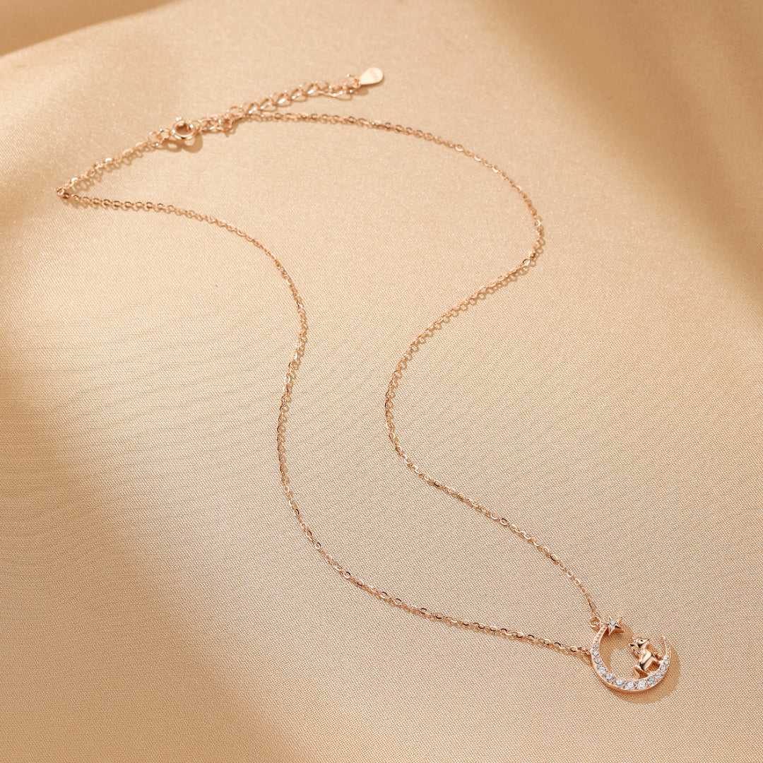 Collier Cheval/Coq Lune – Lune Animale, Argent Plaqué Or Rose