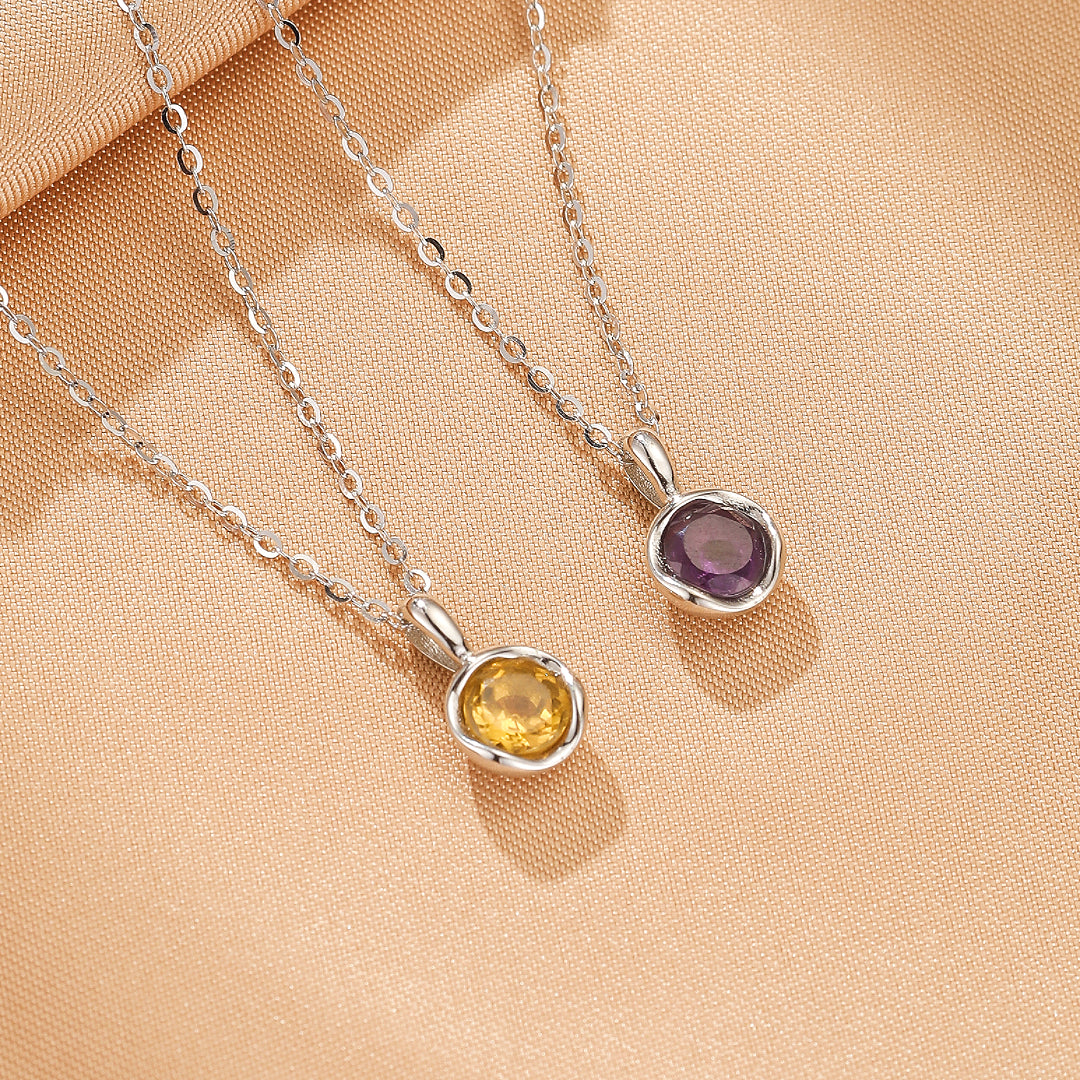 Collier Citrine/Améthyste – Halo Solaire, Argent Plaqué Or