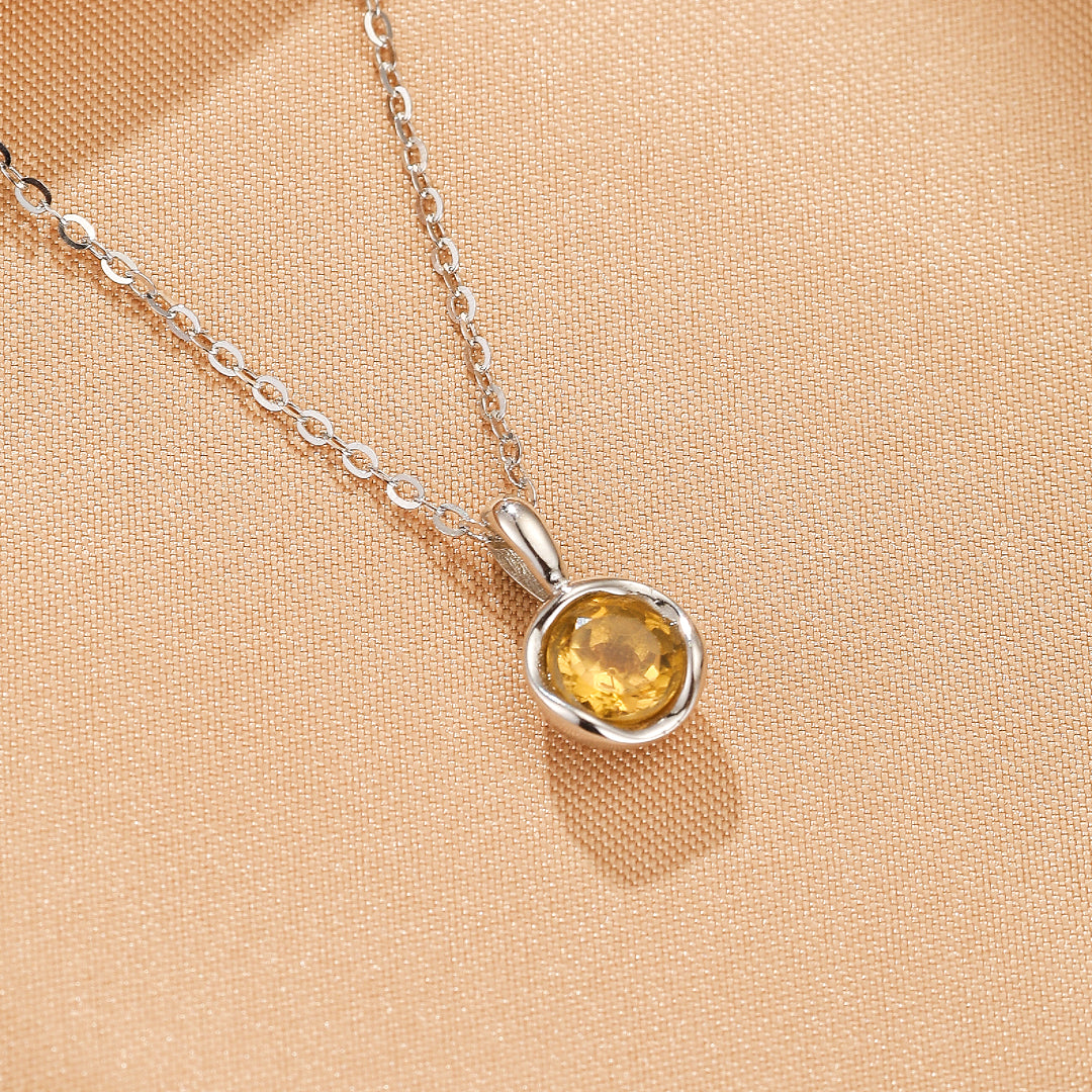Collier Citrine/Améthyste – Halo Solaire, Argent Plaqué Or