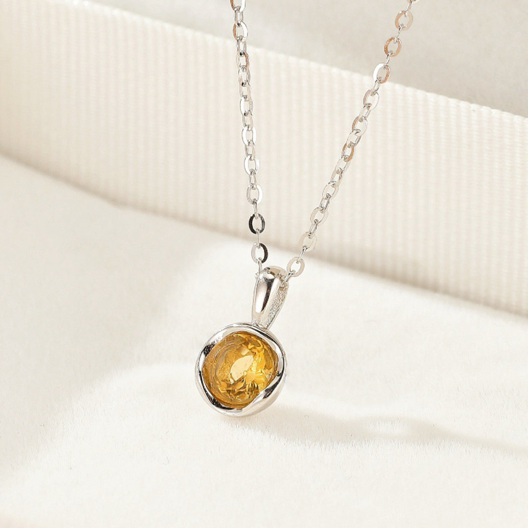 Collier Citrine/Améthyste – Halo Solaire, Argent Plaqué Or