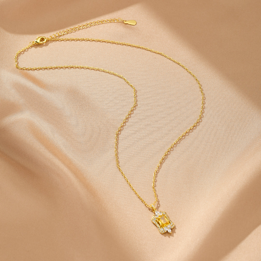 Citrine Necklace – Royal Heart, Gold Plated Silver