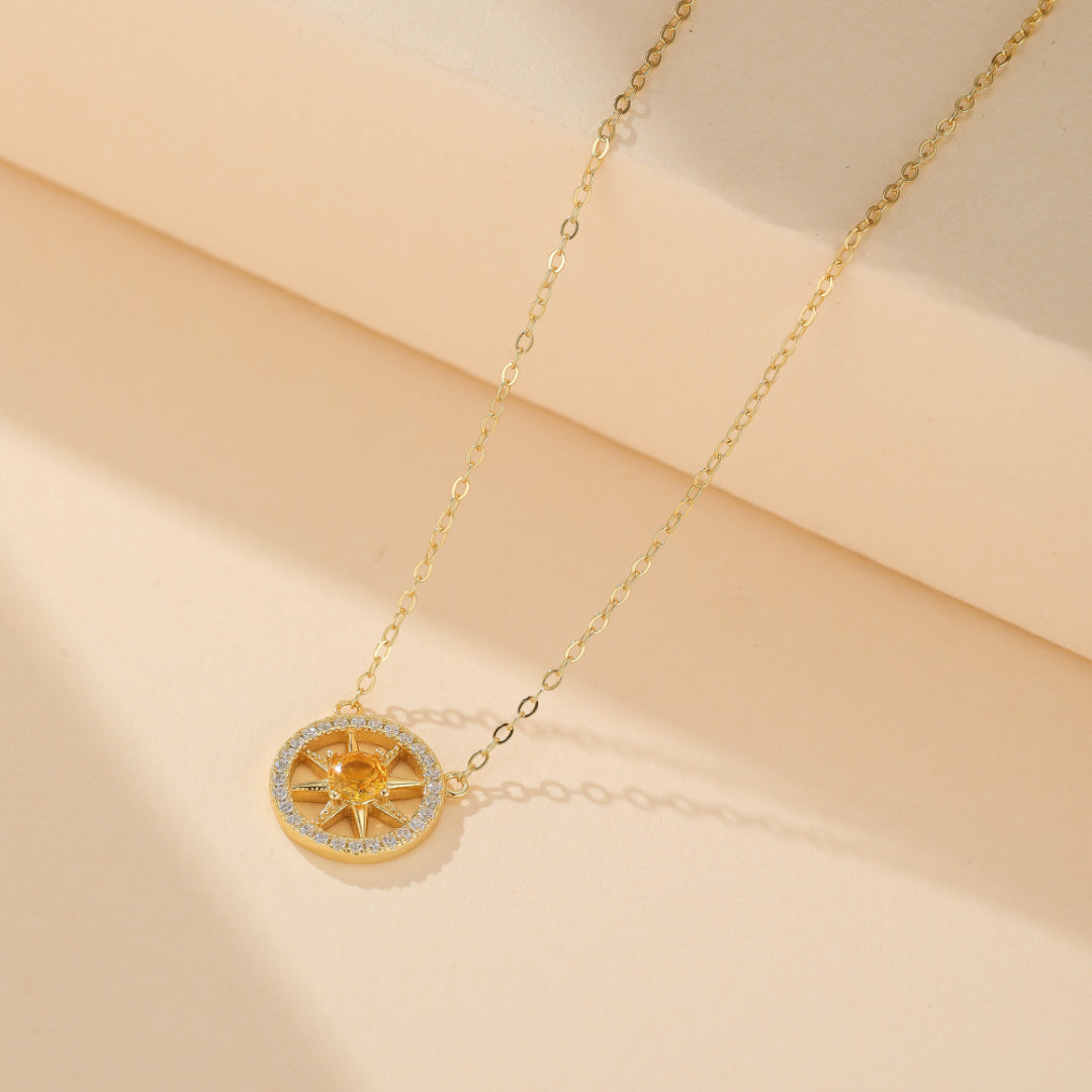 Collier Citrine – Cristal Doré, Argent Plaqué Or